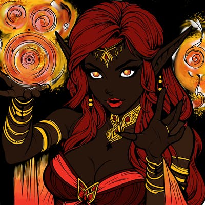 realistic scary beautiful elf sorceress casting spell