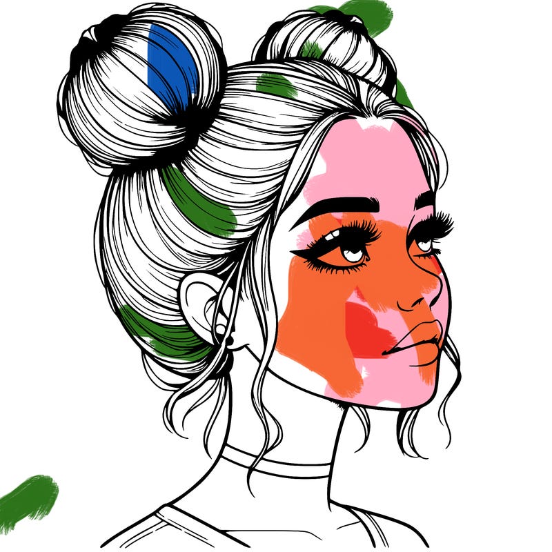 realistic girl with buns on the top of her head