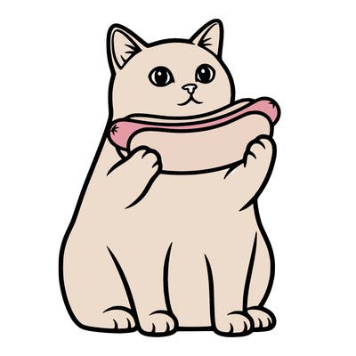 a cat holding a hot dog
