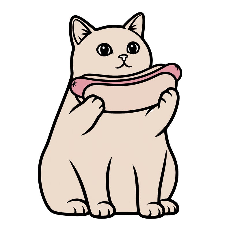 a cat holding a hot dog