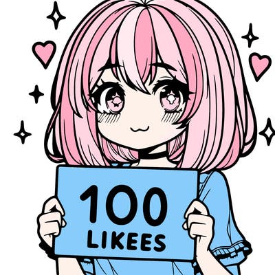 anima girl holding a 100 likes sign in her hand