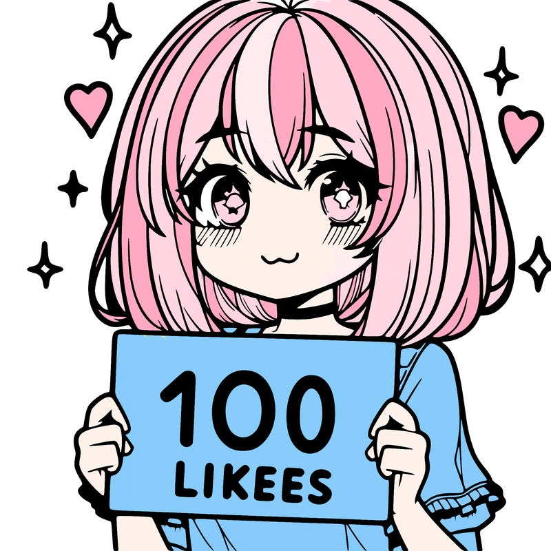 anima girl holding a 100 likes sign in her hand