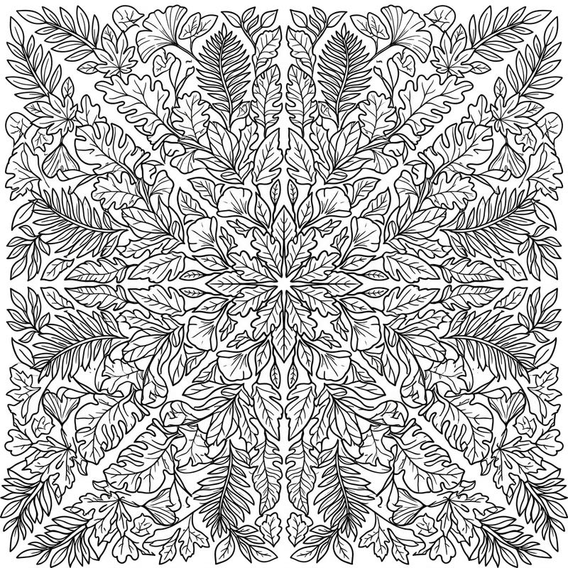 Unleash your child's creativity with this captivating kaleidoscope leaves coloring page, designed specifically for kids aged 4-8. Featuring an intricate yet approachable symmetrical pattern of diverse foliage, it promises hours of educational and artistic fun.