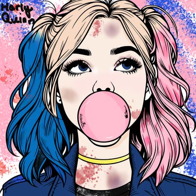 realististic girl blowing bubble -gum
