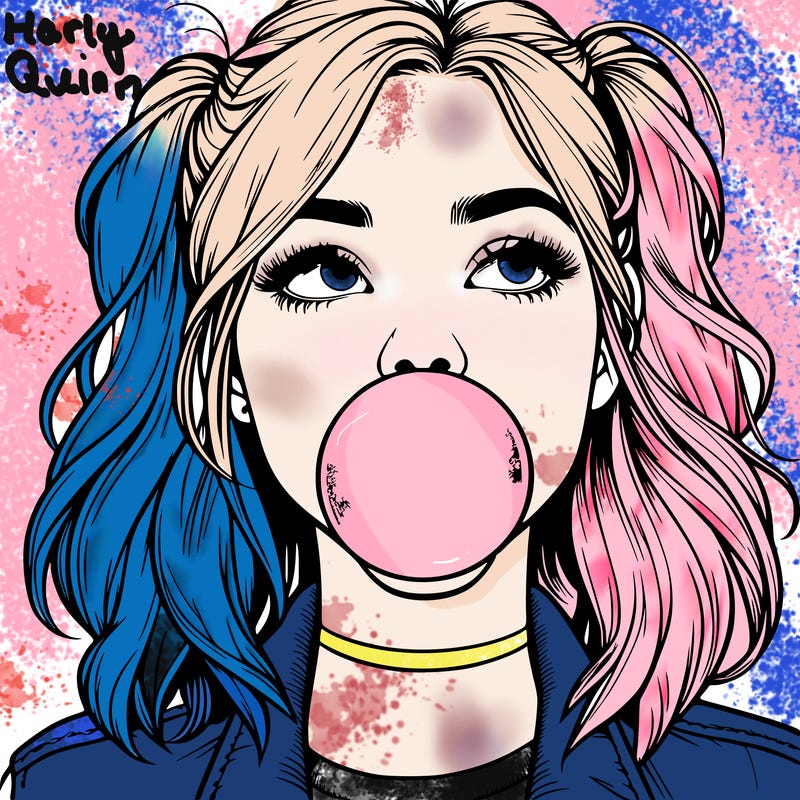 realististic girl blowing bubble -gum