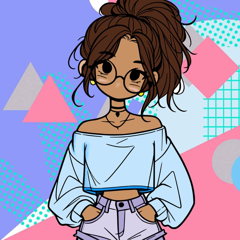 girl with a messy ponytail glasses a baggy crop top and jean shorts