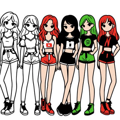 a group of girls wearing crop tops and shorts