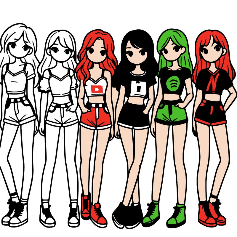 a group of girls wearing crop tops and shorts