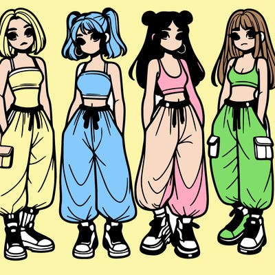 girls with crop top with baggy pants