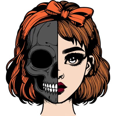 realistic girl with half skull mask