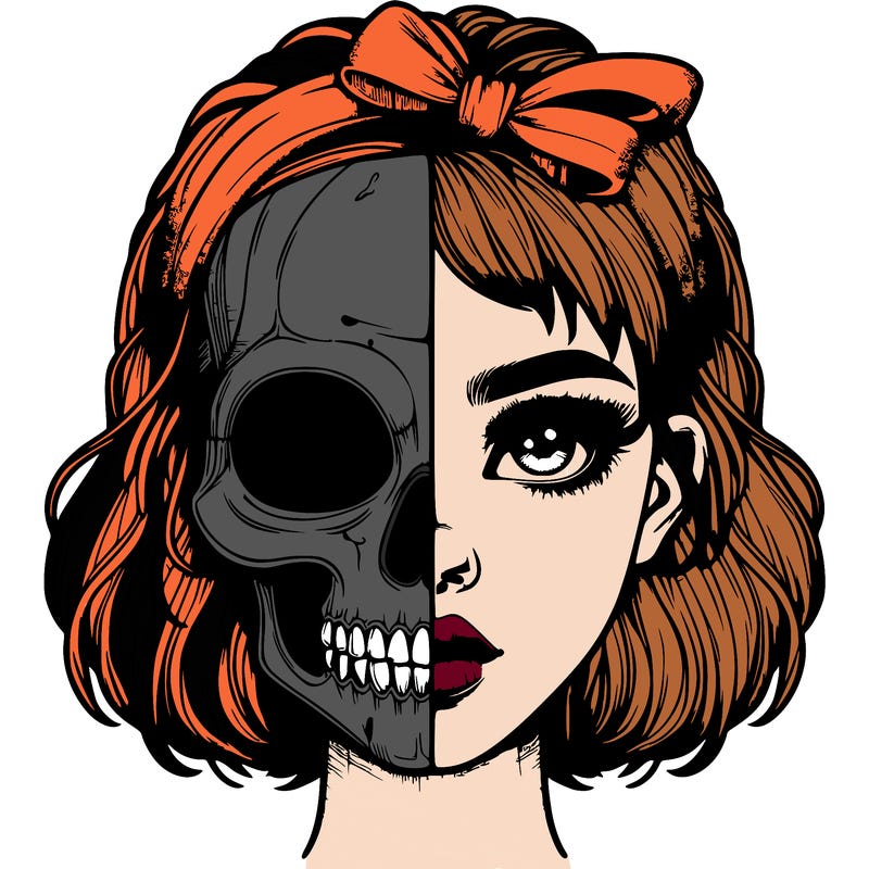 realistic girl with half skull mask