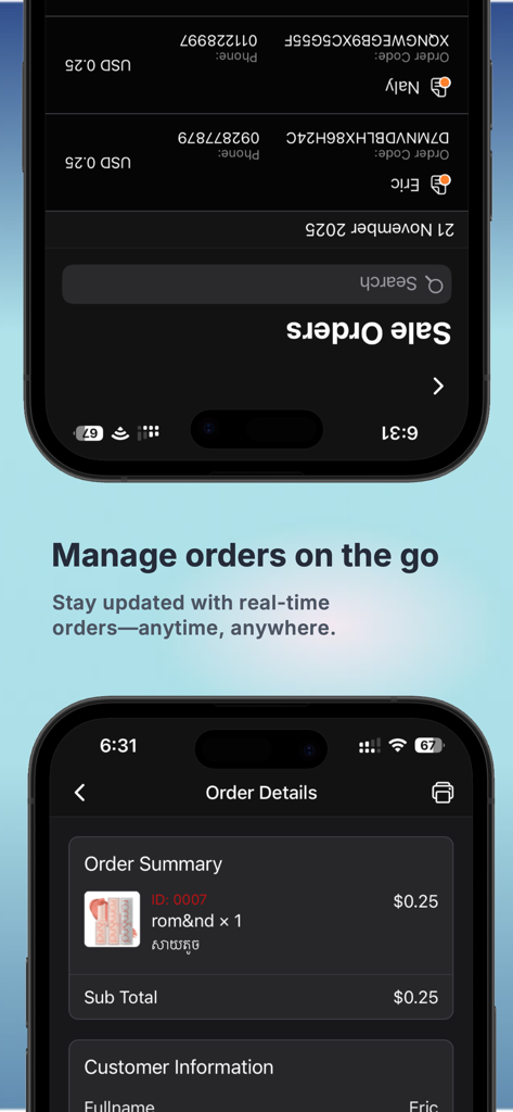 Redbox Merchant - Pantallas móviles de la aplicación Redbox Merchant que muestran una lista de pedidos de ventas y un resumen detallado del pedido para la gestión empresarial.