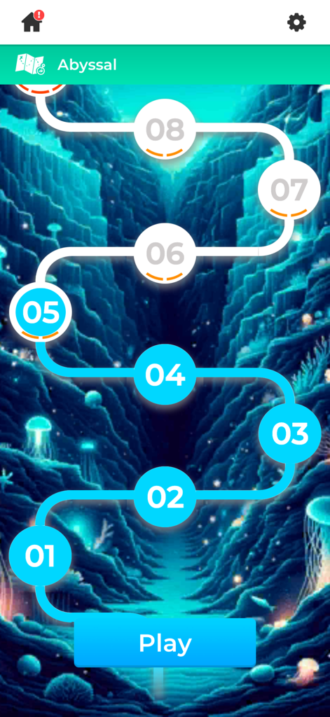 Map of progressive levels in the Abyssal theme for Sudoku Offline game.