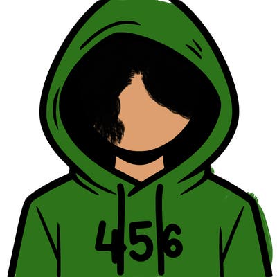 a person with non face waering a hoodie with a 456 symbol