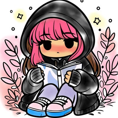 girl in oversized hoodie reading a book