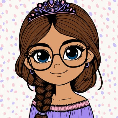 a girl with one braid and glasses who is a princess realistic