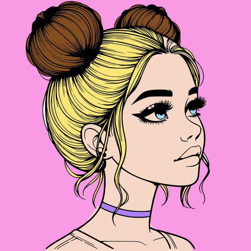 realistic girl with buns on the top of her head