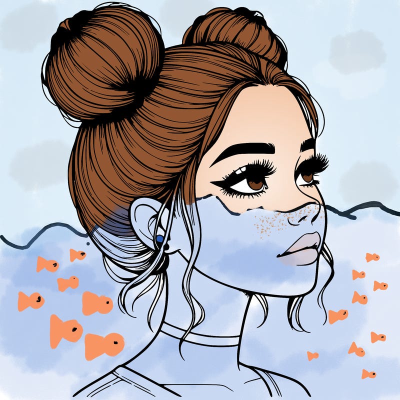 realistic girl with buns on the top of her head