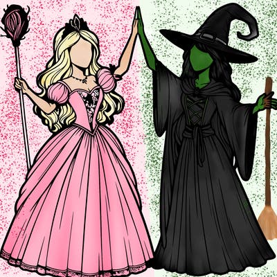 detailed realistic split of a princess and a witch