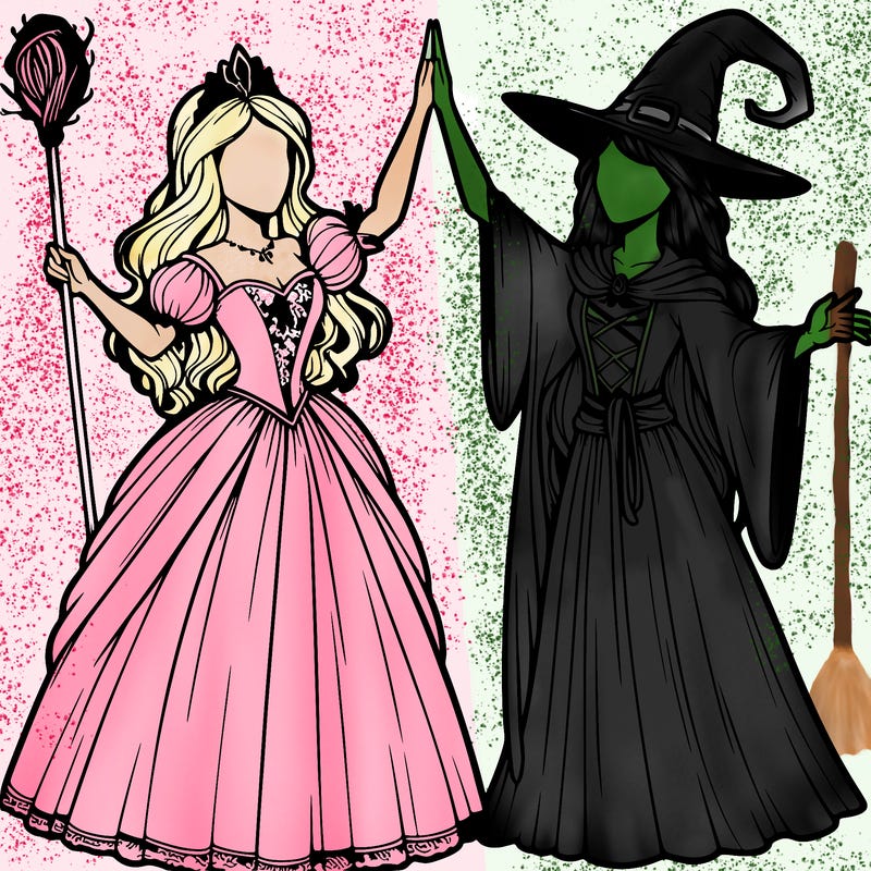 detailed realistic split of a princess and a witch