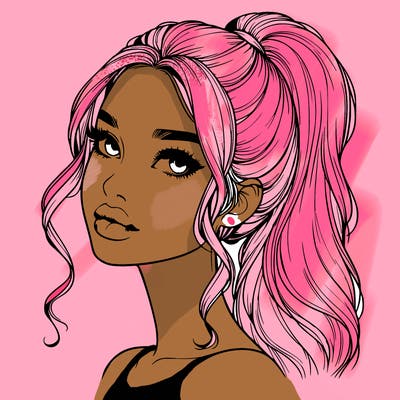 realistic girl with a ponytail on her hair and lips