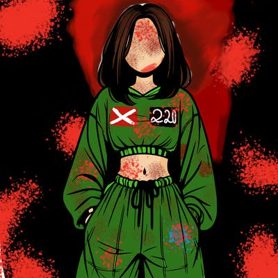 realistic girl faceless with baggy pants and a crop top