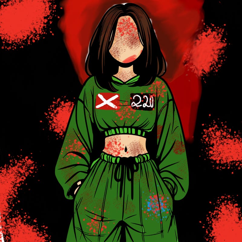 realistic girl faceless with baggy pants and a crop top