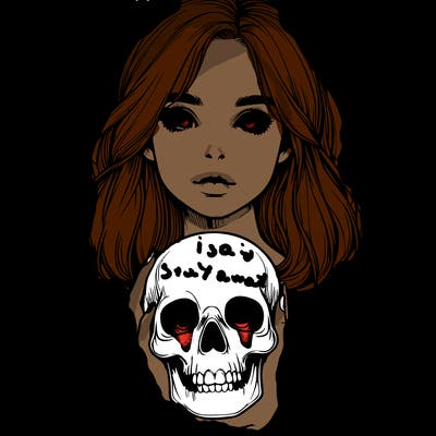 realistic girl holding a skull