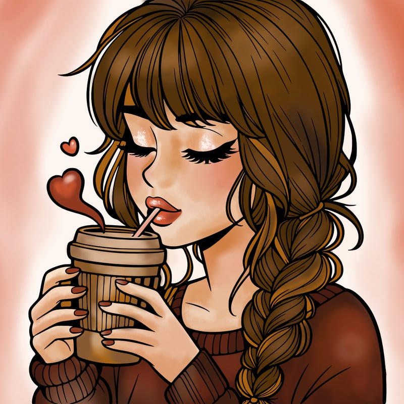 realistic girl drinking coffee