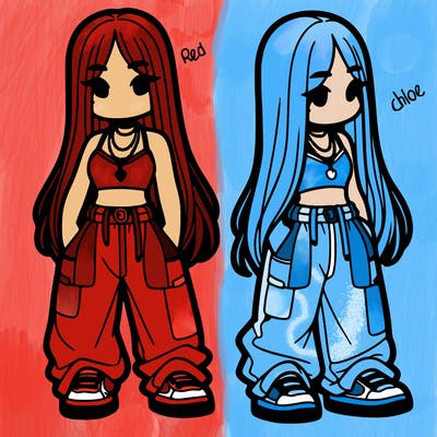 girl in baggy pants crop top and long hair