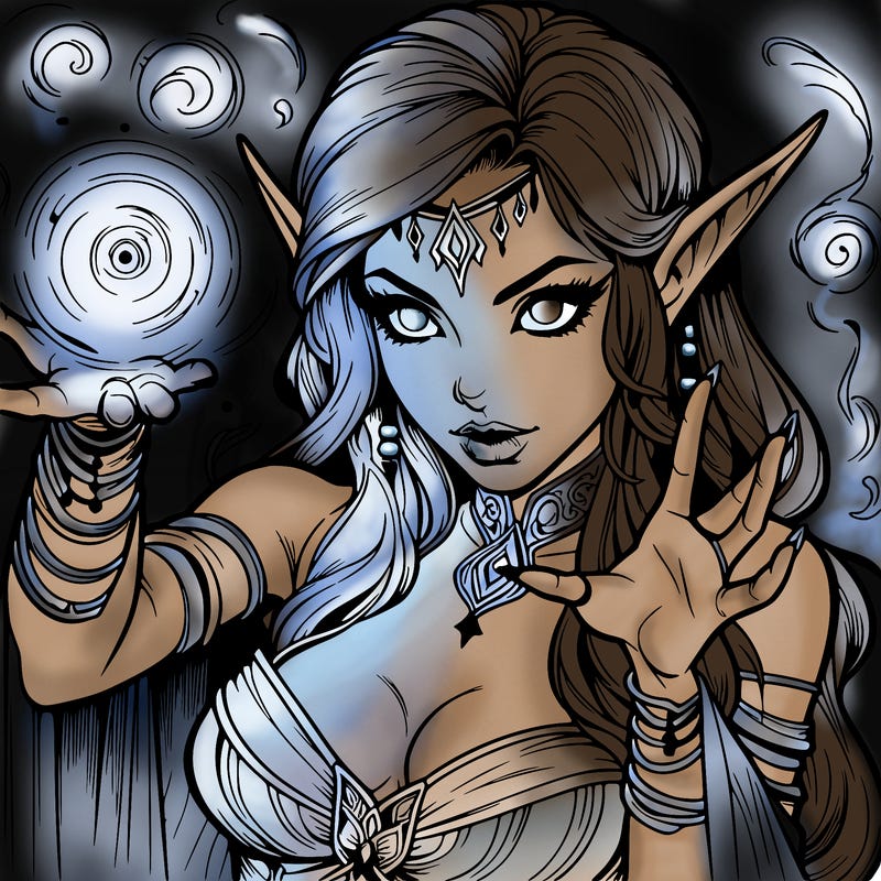 realistic scary beautiful elf sorceress casting spell
