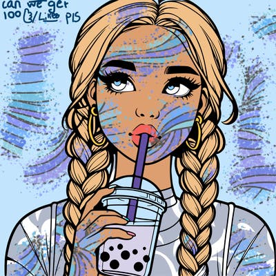 realistic girl with braided hair drinking boba