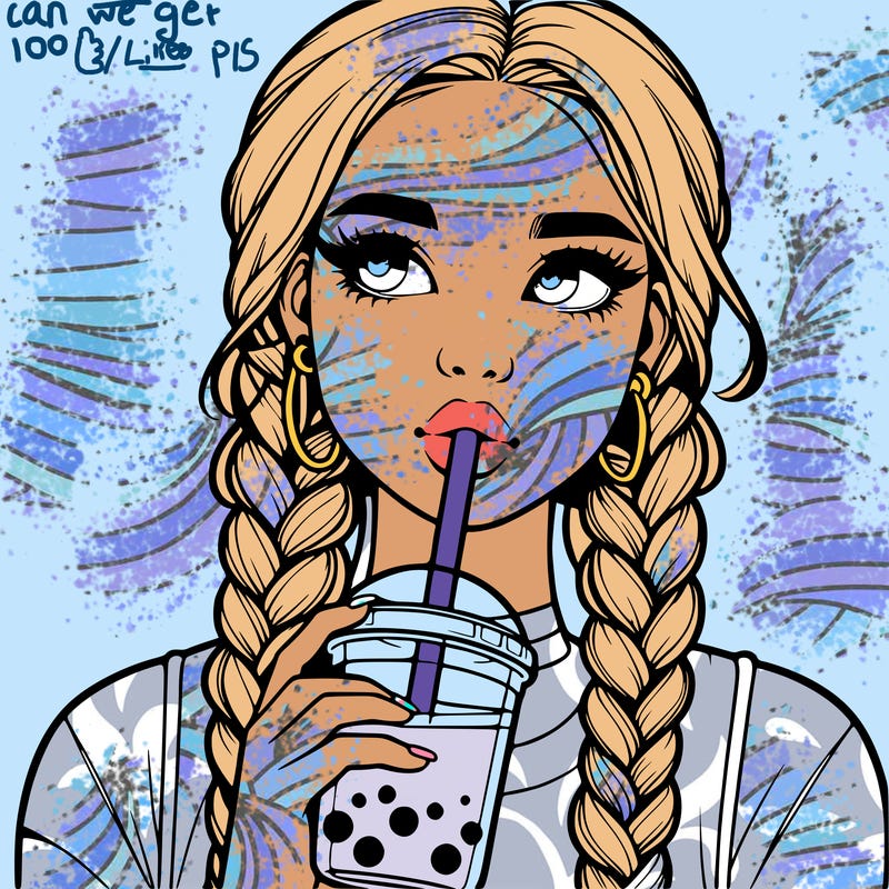 realistic girl with braided hair drinking boba