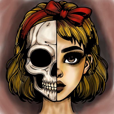 realistic girl with half skull mask