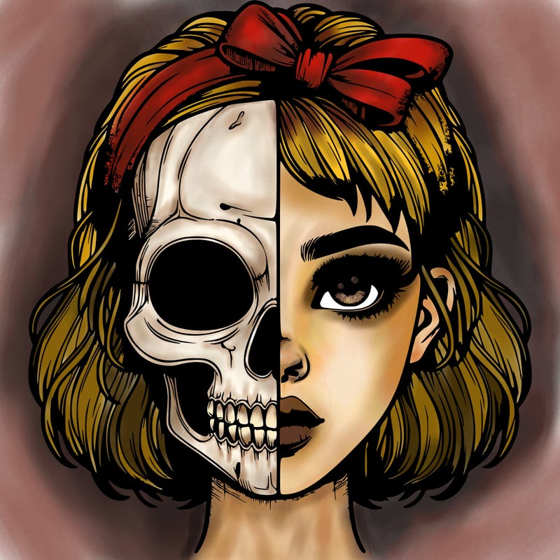 realistic girl with half skull mask
