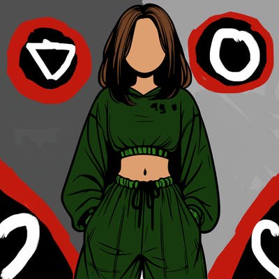 realistic girl faceless with baggy pants and a crop top