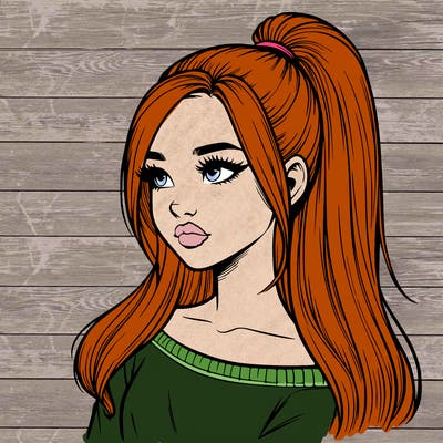 realistic girl with a high ponytail