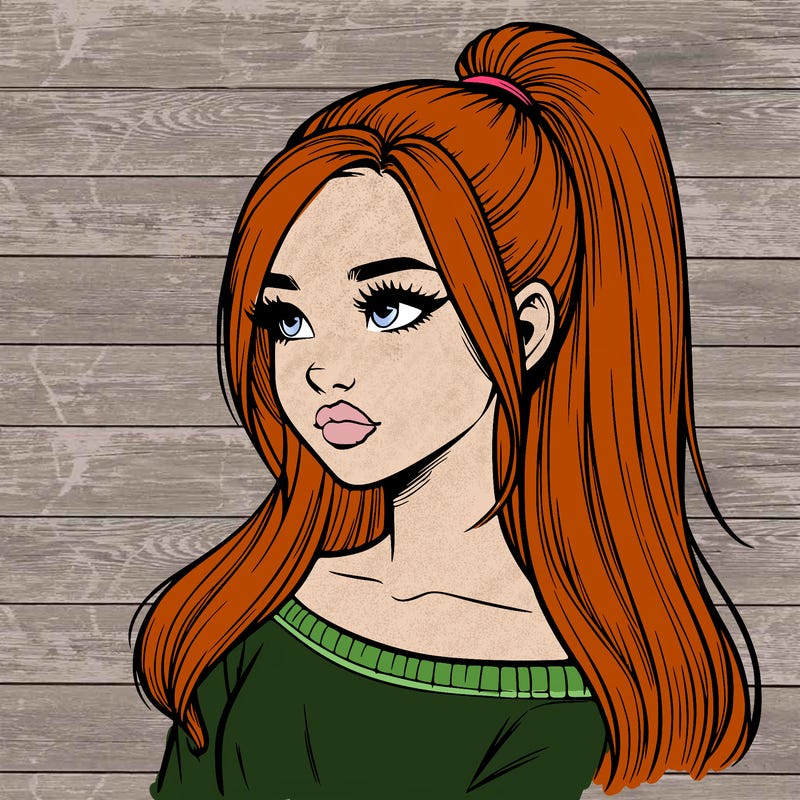 realistic girl with a high ponytail