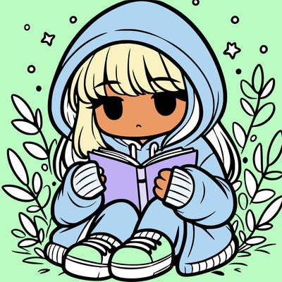 girl in oversized hoodie reading a book