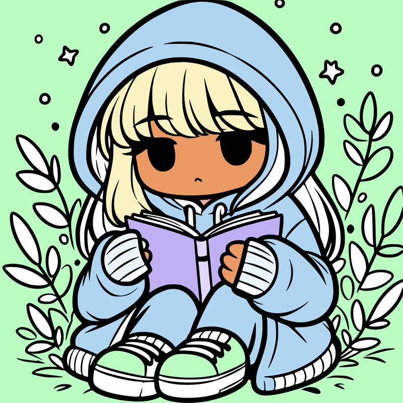 girl in oversized hoodie reading a book