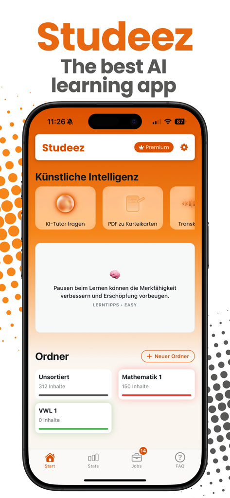 Studeez - Studeez app interface showing AI study tools and organized course folders