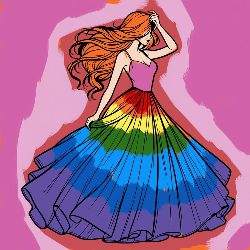 realistic woman with dress flowing in the wind