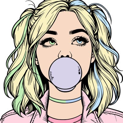 realististic girl blowing bubble -gum