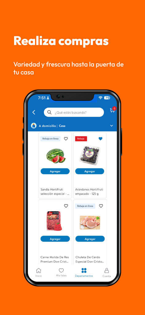 Paiz - Paizモバイルアプリのインターフェースには、オンライン購入用のスイカや肉などの新鮮な食料品が表示されています