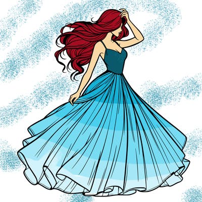 realistic woman with dress flowing in the wind