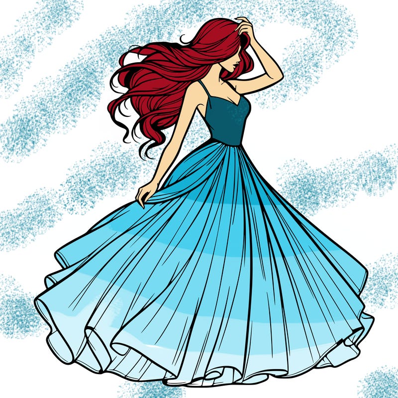 realistic woman with dress flowing in the wind