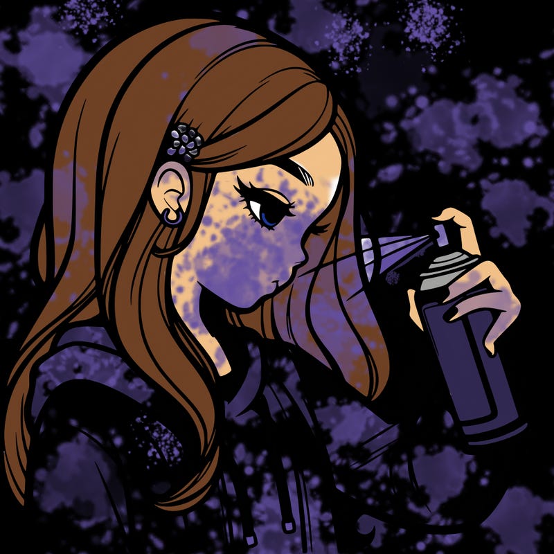 a realistic girl spray painting