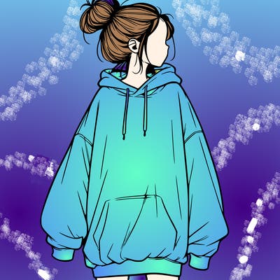 realistic girl with a oversized sweatshirt on and a bun
