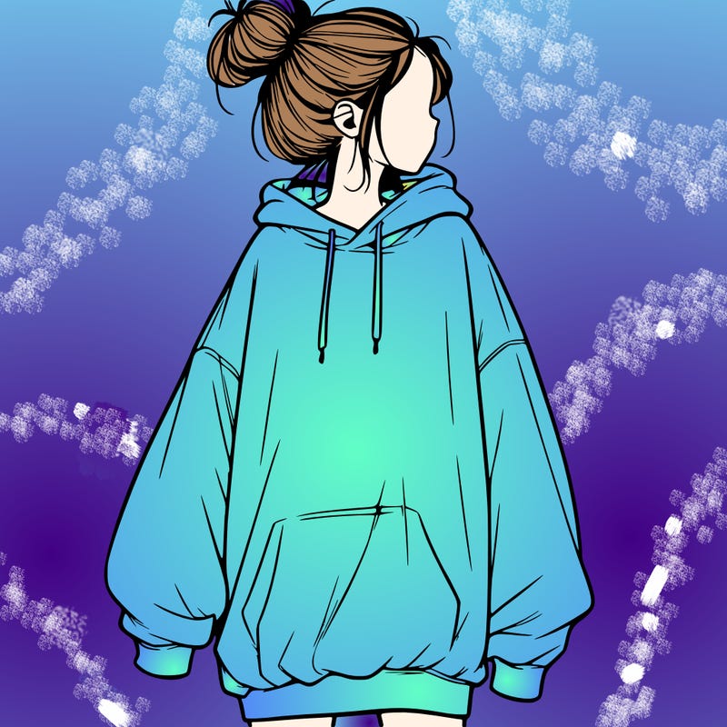 realistic girl with a oversized sweatshirt on and a bun