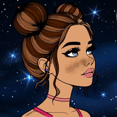 realistic girl with buns on the top of her head